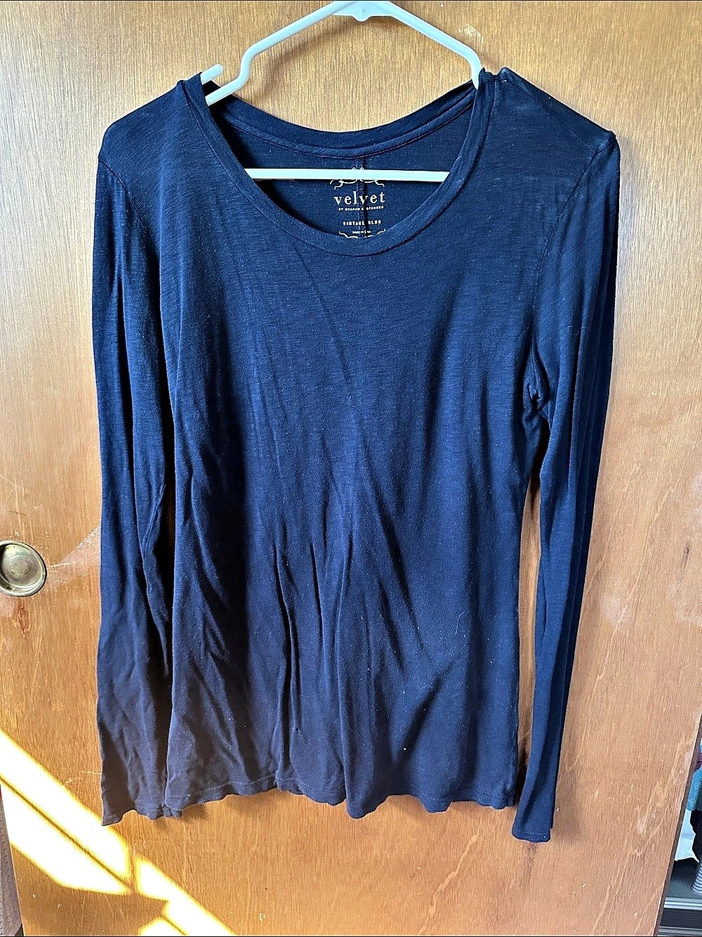 velvet Long Sleeve Top in Blue